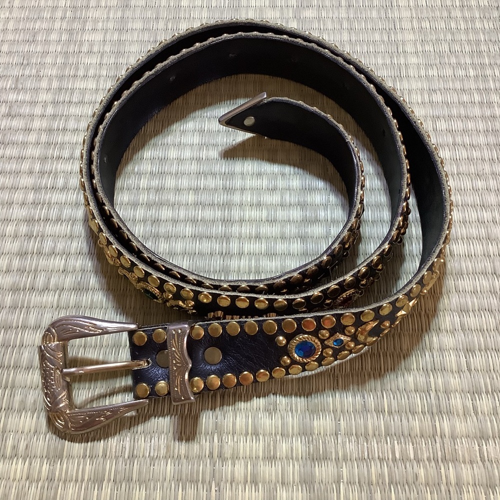 Kippys Black Studded Leather Belt with Gold Accents